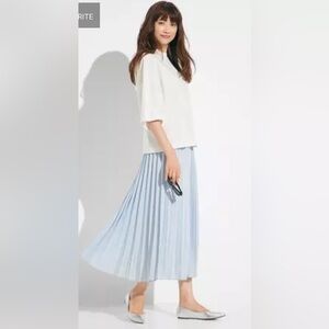 Topshop Light Blue Midi Pleated A-Line Skirt